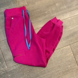 Figs Women's Fuchsia Joggers with Blue Drawstring, small petite, great condition